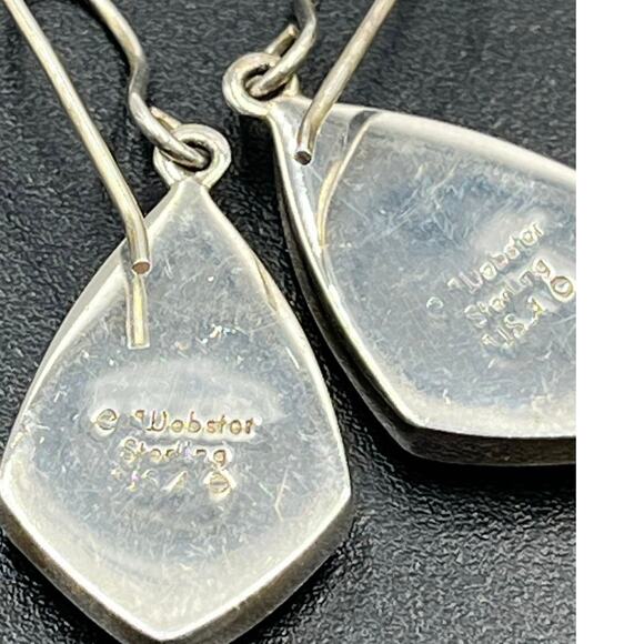 E Webster Vintage Sterling Silver Turquoise Inlay Dangle Earrings USA Signed - Picture 8 of 10